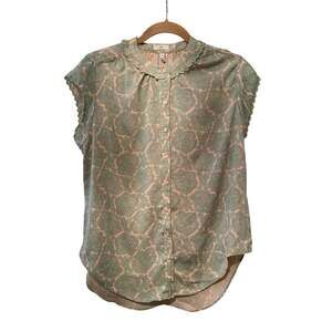 Joie Blouse  |Beautiful pattern green/pink | Small Preppy Fall